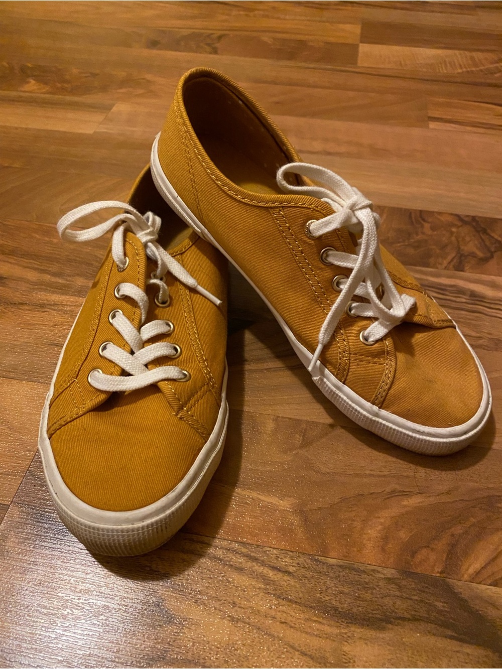 Mustard Canvas Lace-Up Sneakers